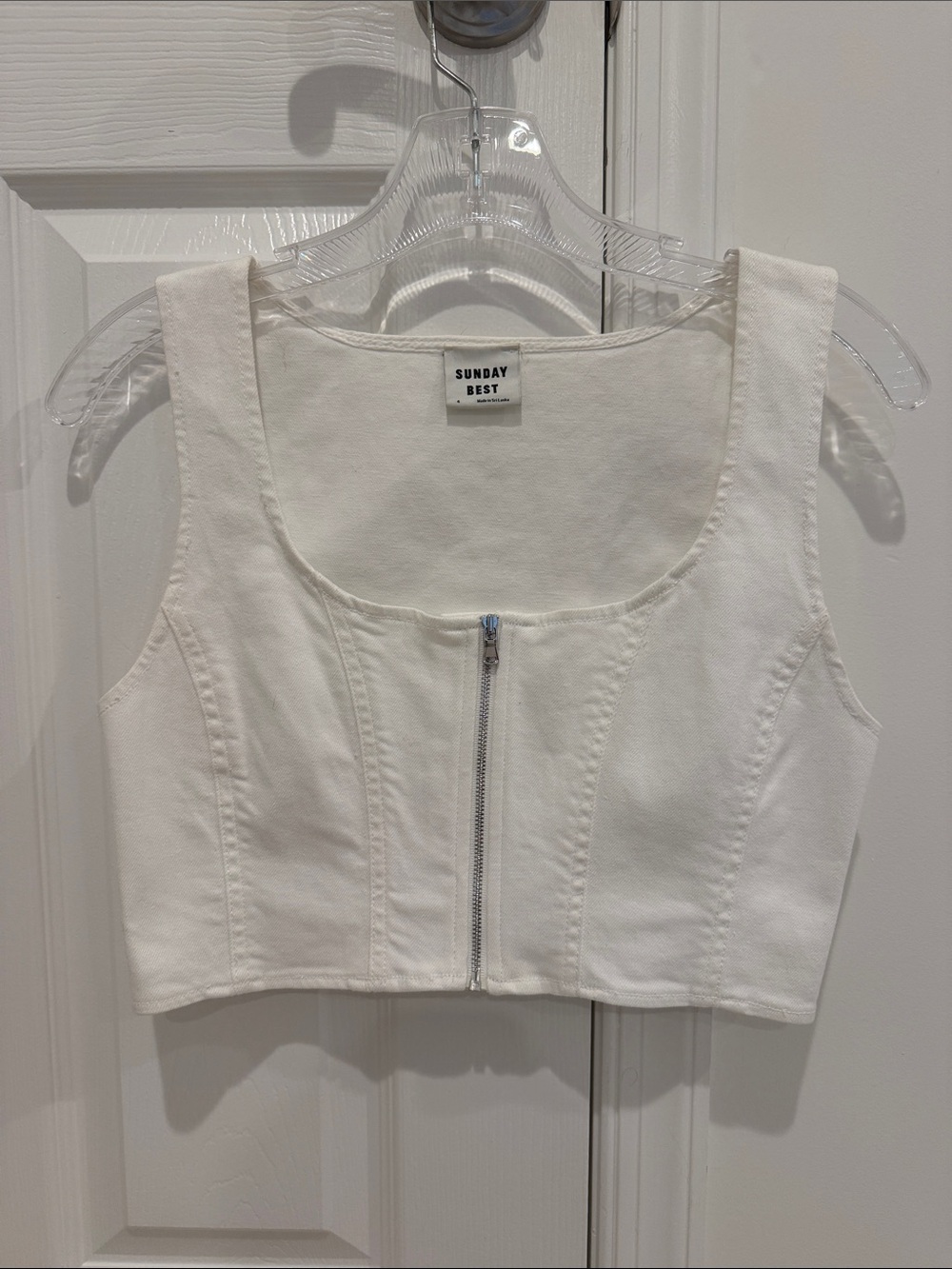 Aritzia Sunday Best White Zip-Front Cropped Tank